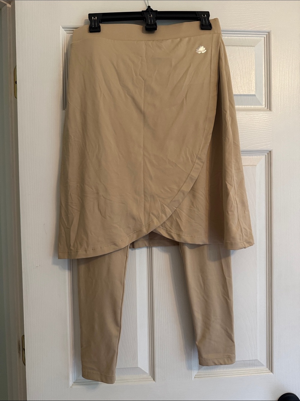 Snoga Athletics tan wrap skirt with long leggings